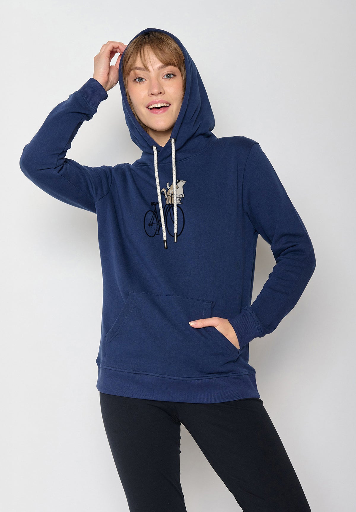 Navy: Gemütlicher Hoodie aus Bio-Baumwolle für Damen [20017]