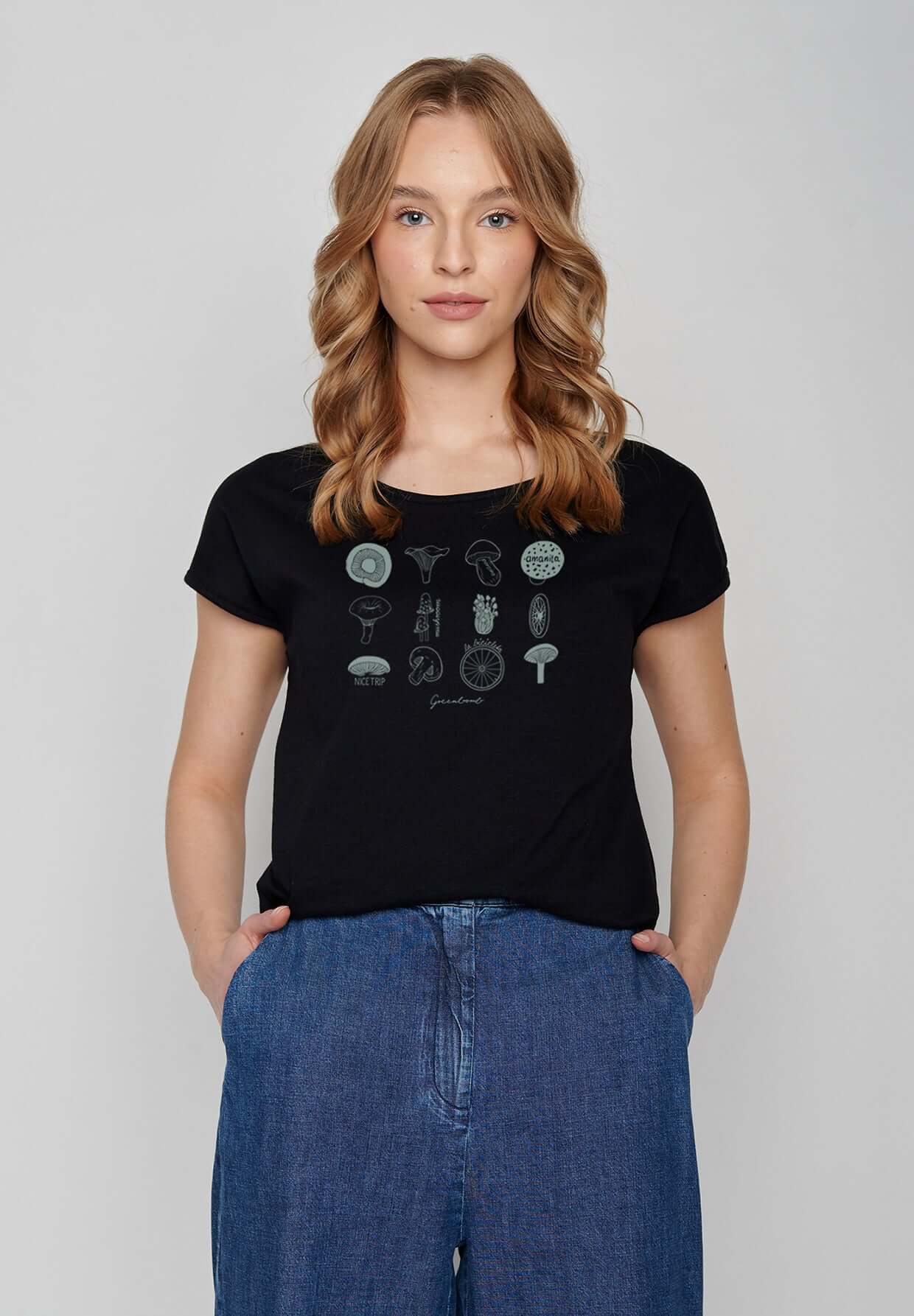 Black: Lässiges T-Shirt aus Bio-Baumwolle für Damen [20041]