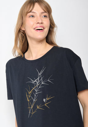 Schwarz:  Lässiges T-Shirt aus Bio-Baumwoll Mix für Damen [20134]