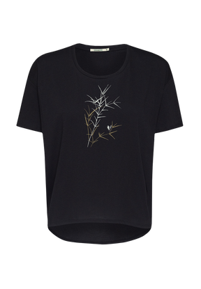 Black: Lässiges T-Shirt aus Bio-Baumwoll-Mix für Damen [20136]