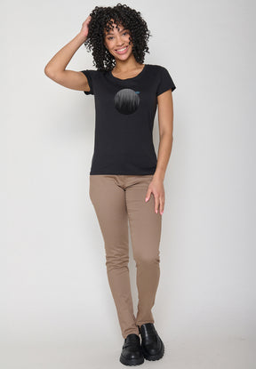 Black: Lässiges T-Shirt aus Bio-Baumwolle für Damen [20174]