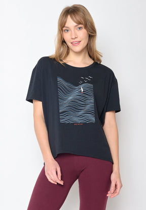 Black: Lässiges T-Shirt aus Bio-Baumwoll Mix für Damen [20186]