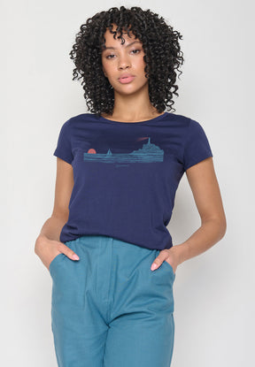 Navy: Lässiges T-Shirt aus Bio-Baumwolle für Damen [20209]