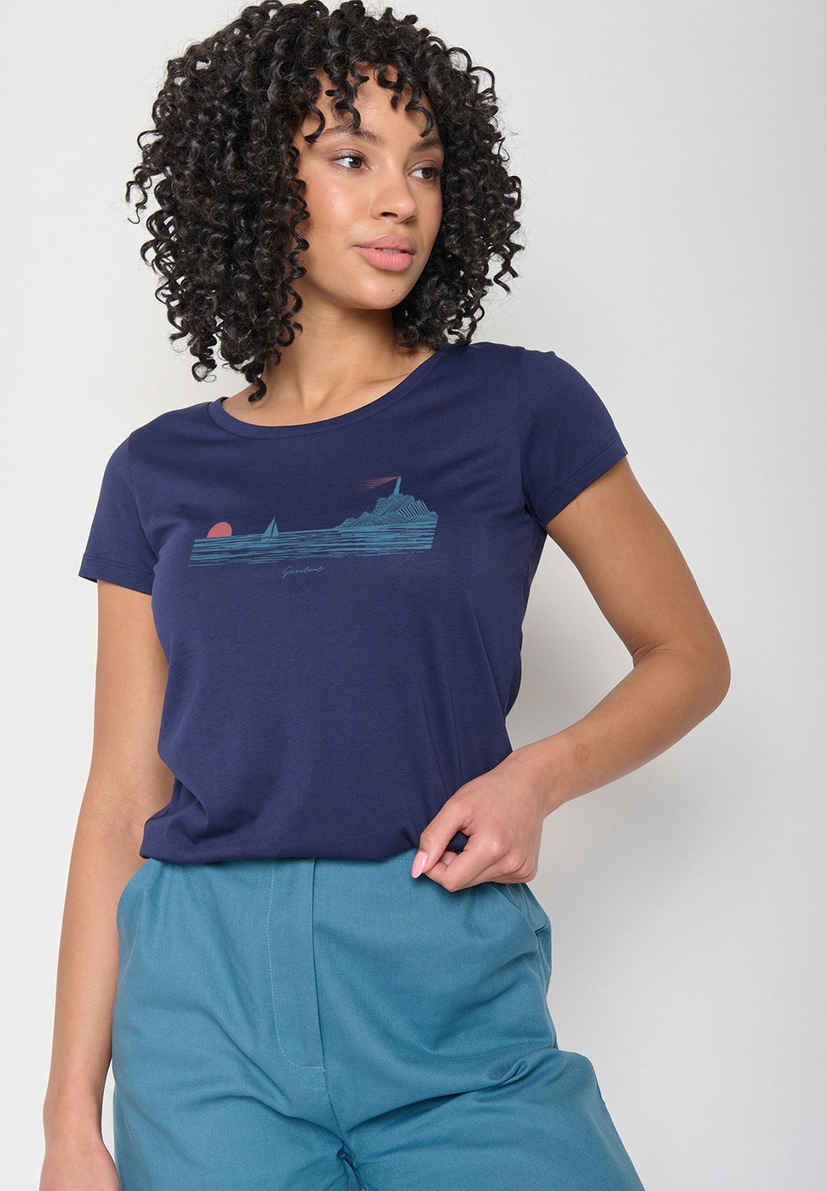Blau:  Lässiges T-Shirt aus Bio-Baumwolle für Damen [20210]