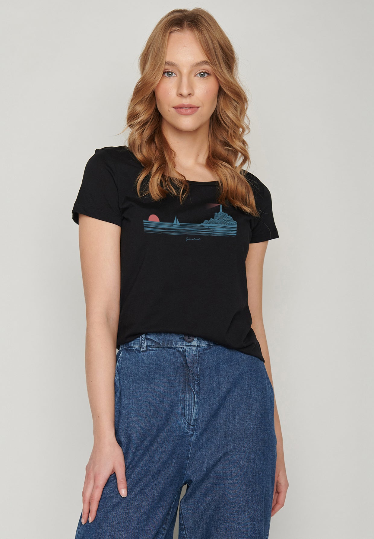 Black: Lässiges T-Shirt aus Bio-Baumwolle für Damen [20214]