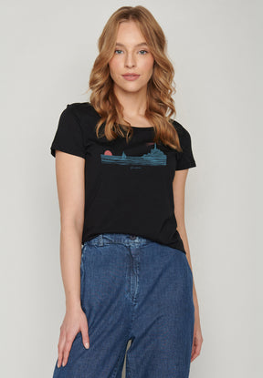 Black: Lässiges T-Shirt aus Bio-Baumwolle für Damen [20214]