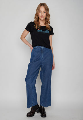 Black: Lässiges T-Shirt aus Bio-Baumwolle für Damen [20218]