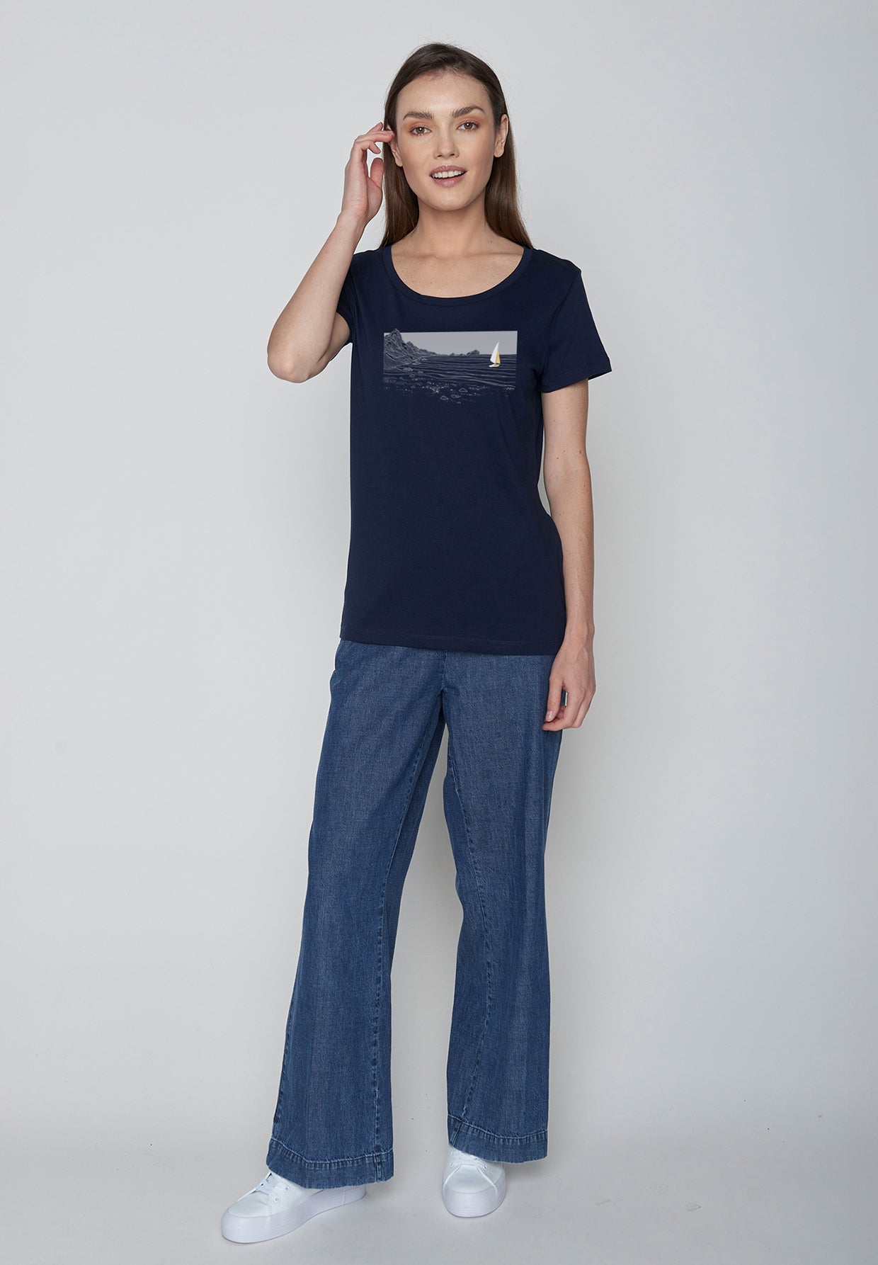 Navy: Sportliches T-Shirt aus Bio-Baumwolle für Damen [20257]