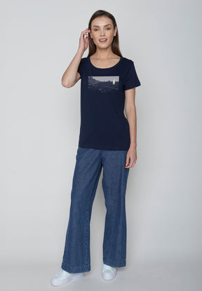 Navy: Sportliches T-Shirt aus Bio-Baumwolle für Damen [20257]