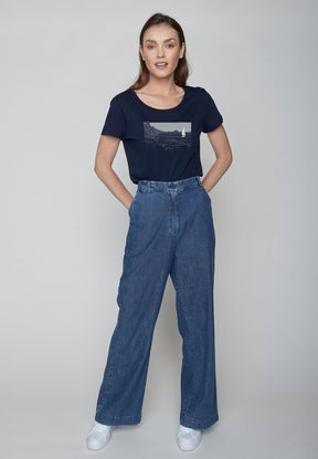 Navy: Sportliches T-Shirt aus Bio-Baumwolle für Damen [20258]