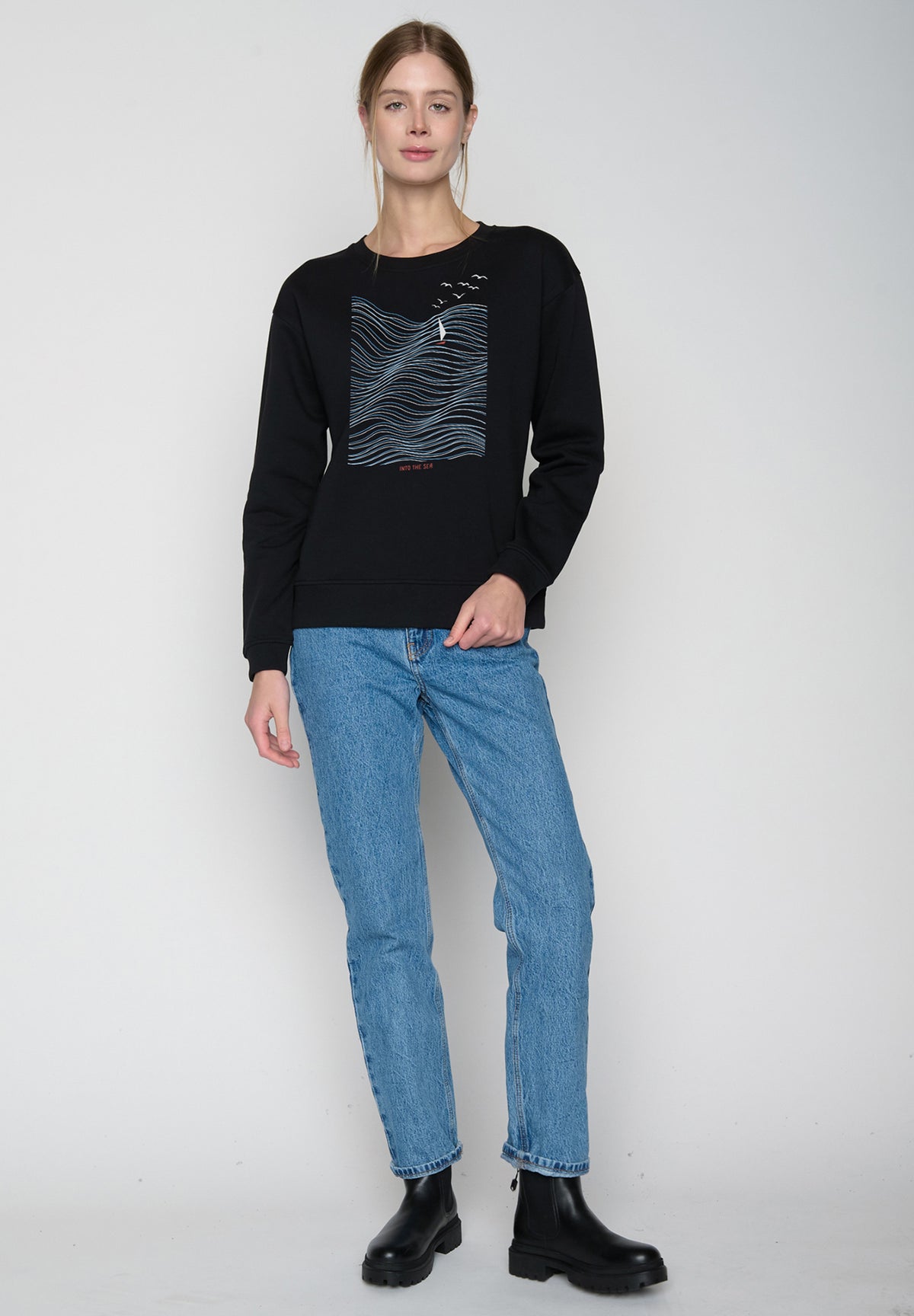 Schwarz:  Gemütliches Sweatshirt aus Bio-Baumwolle für Damen [20294]