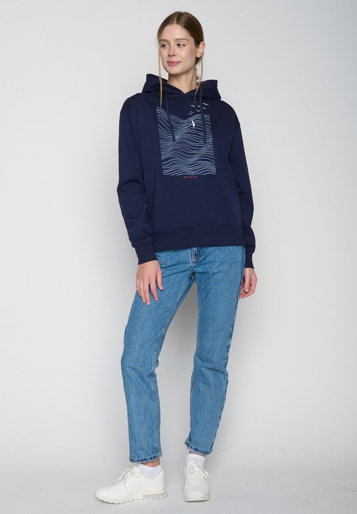 Blau:  Gemütlicher Hoodie aus Bio-Baumwoll Mix für Damen [20299]