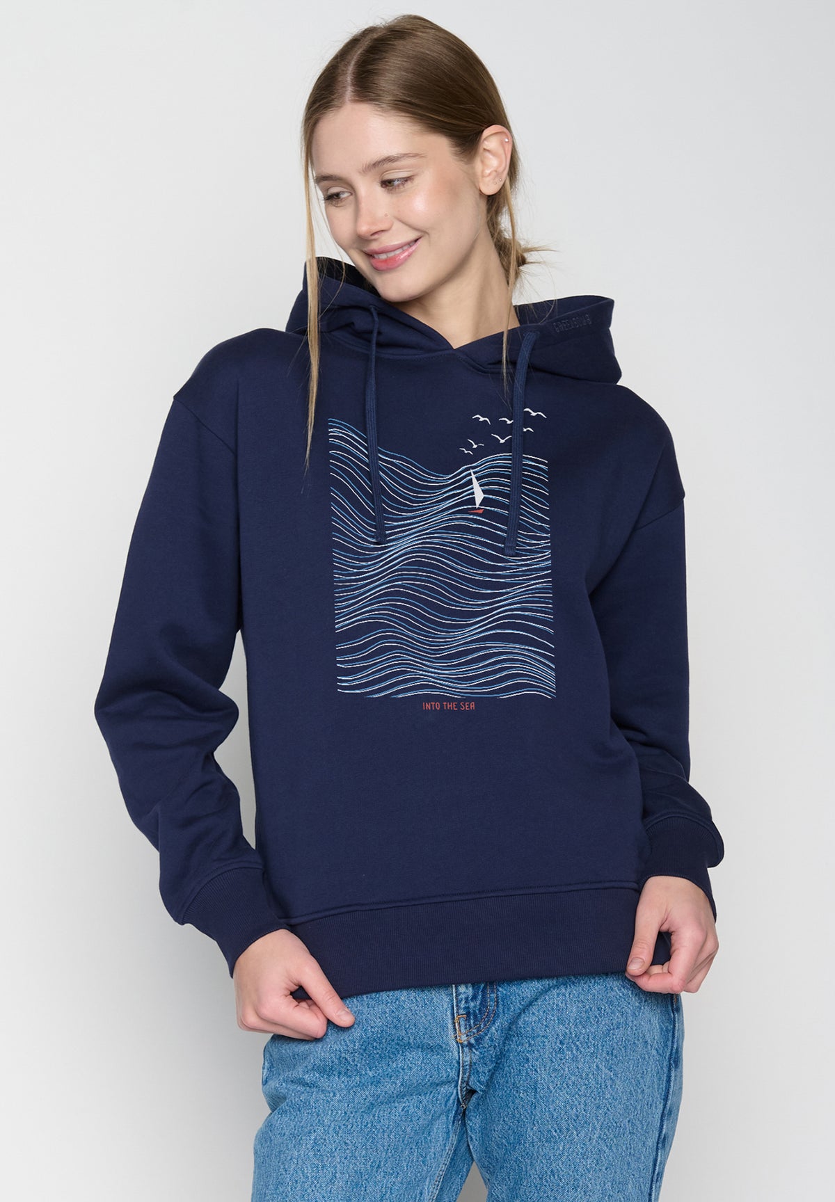 Blau:  Gemütlicher Hoodie aus Bio-Baumwoll Mix für Damen [20300]