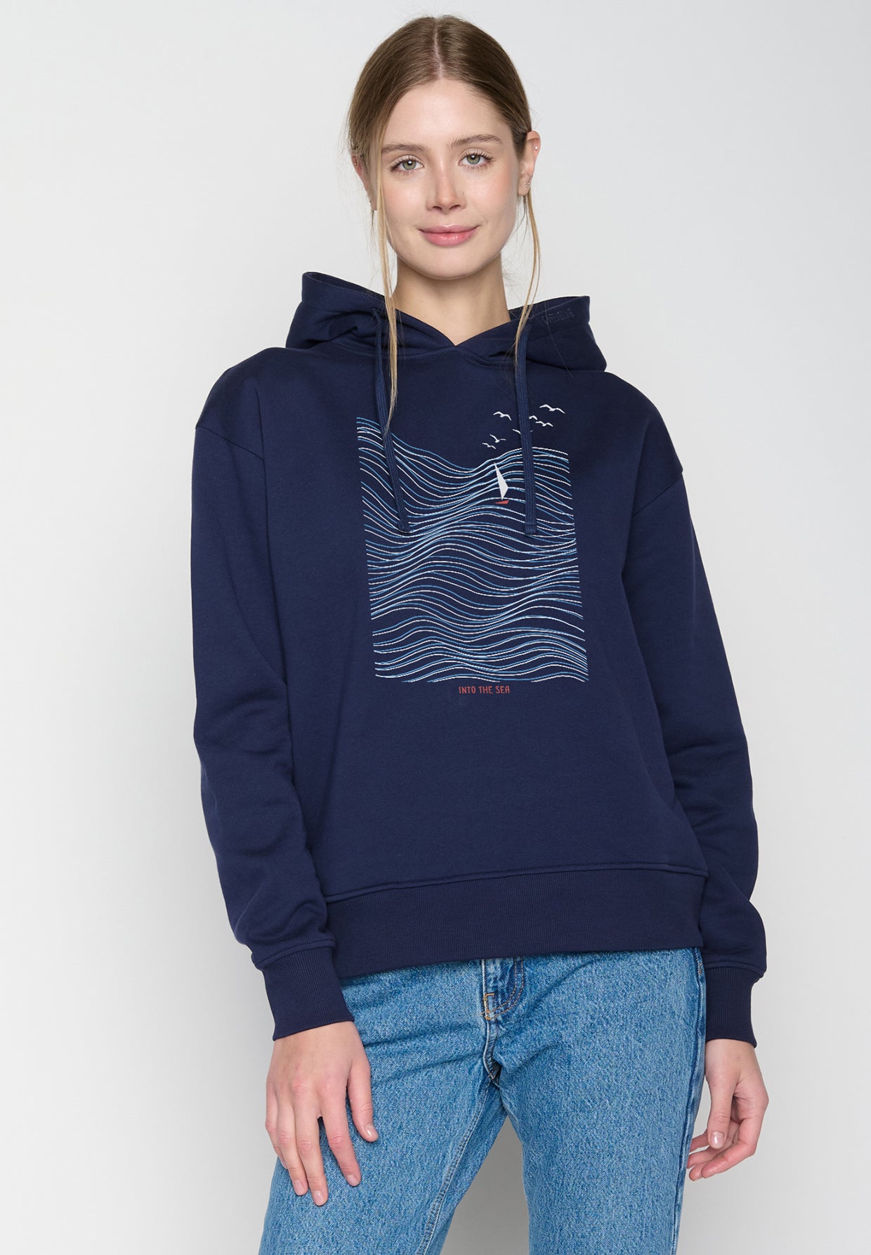 Navy: Gemütlicher Hoodie aus Bio-Baumwoll Mix für Damen [20301]