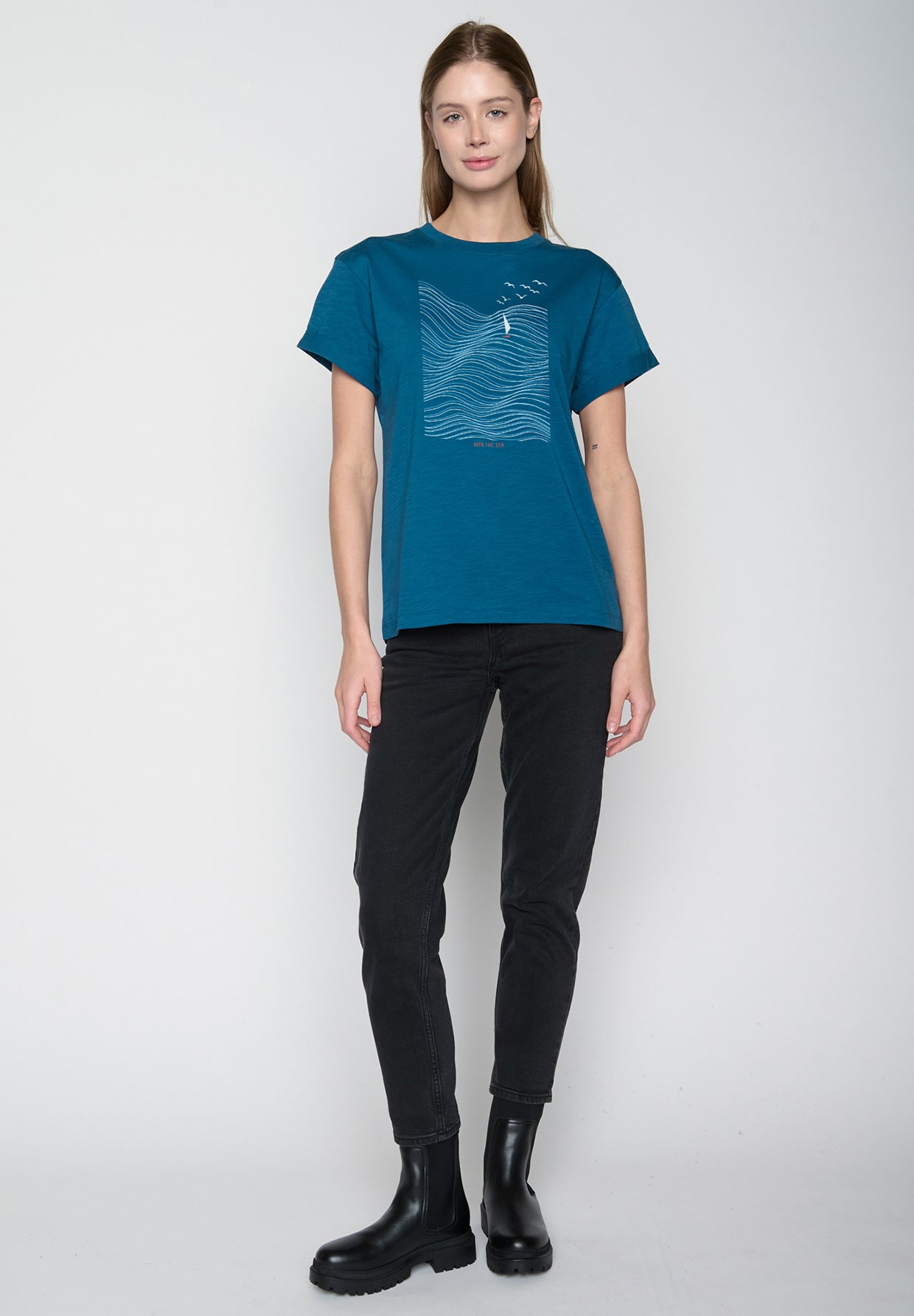 Rich Blue: Lässiges T-Shirt aus Bio-Baumwolle für Damen [20304]