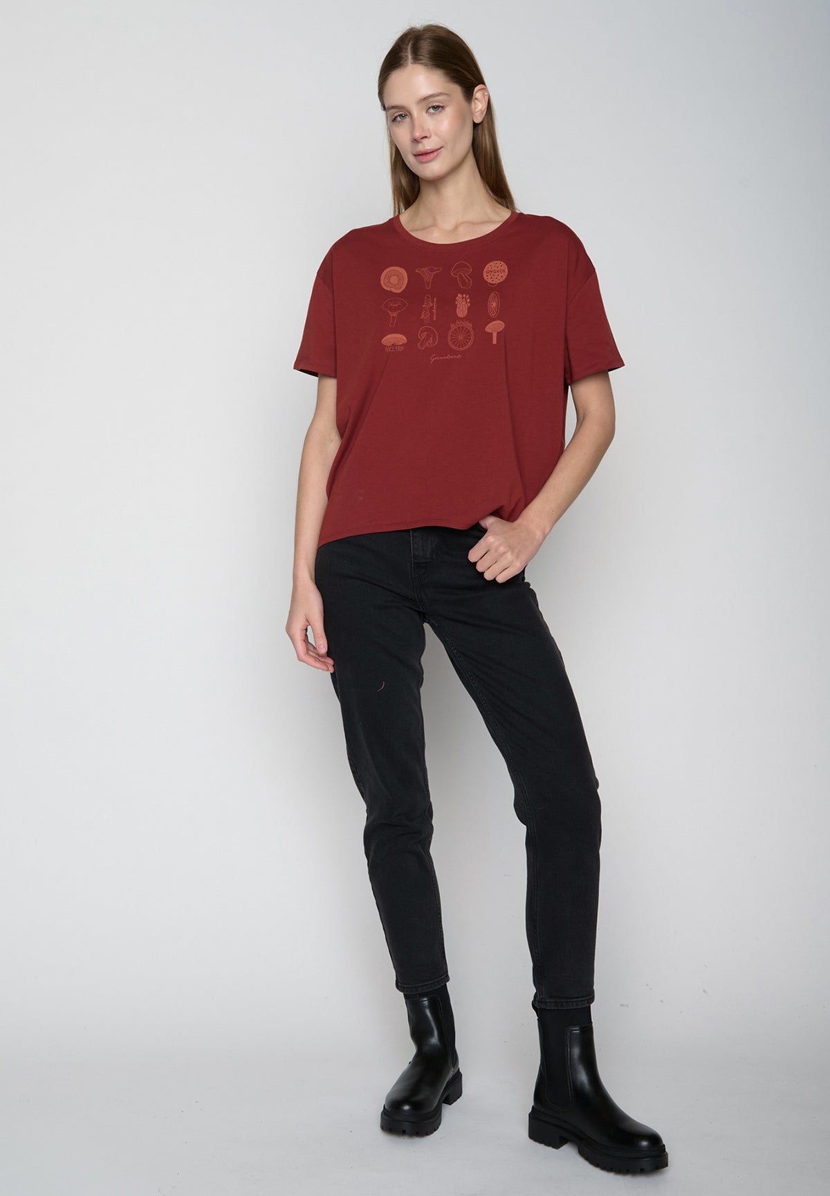 Rot:  Lässiges T-Shirt aus Bio-Baumwoll Mix für Damen [20315]