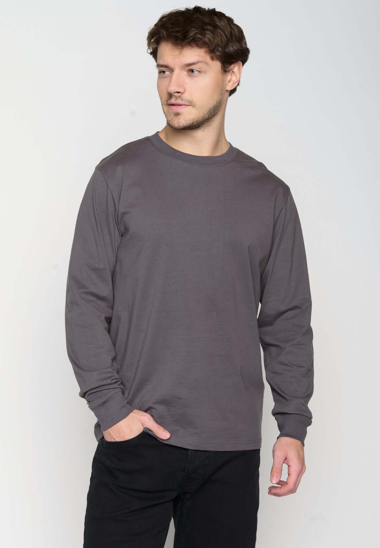 Anthracite: Sportliches Longsleeve für Herren [20362]