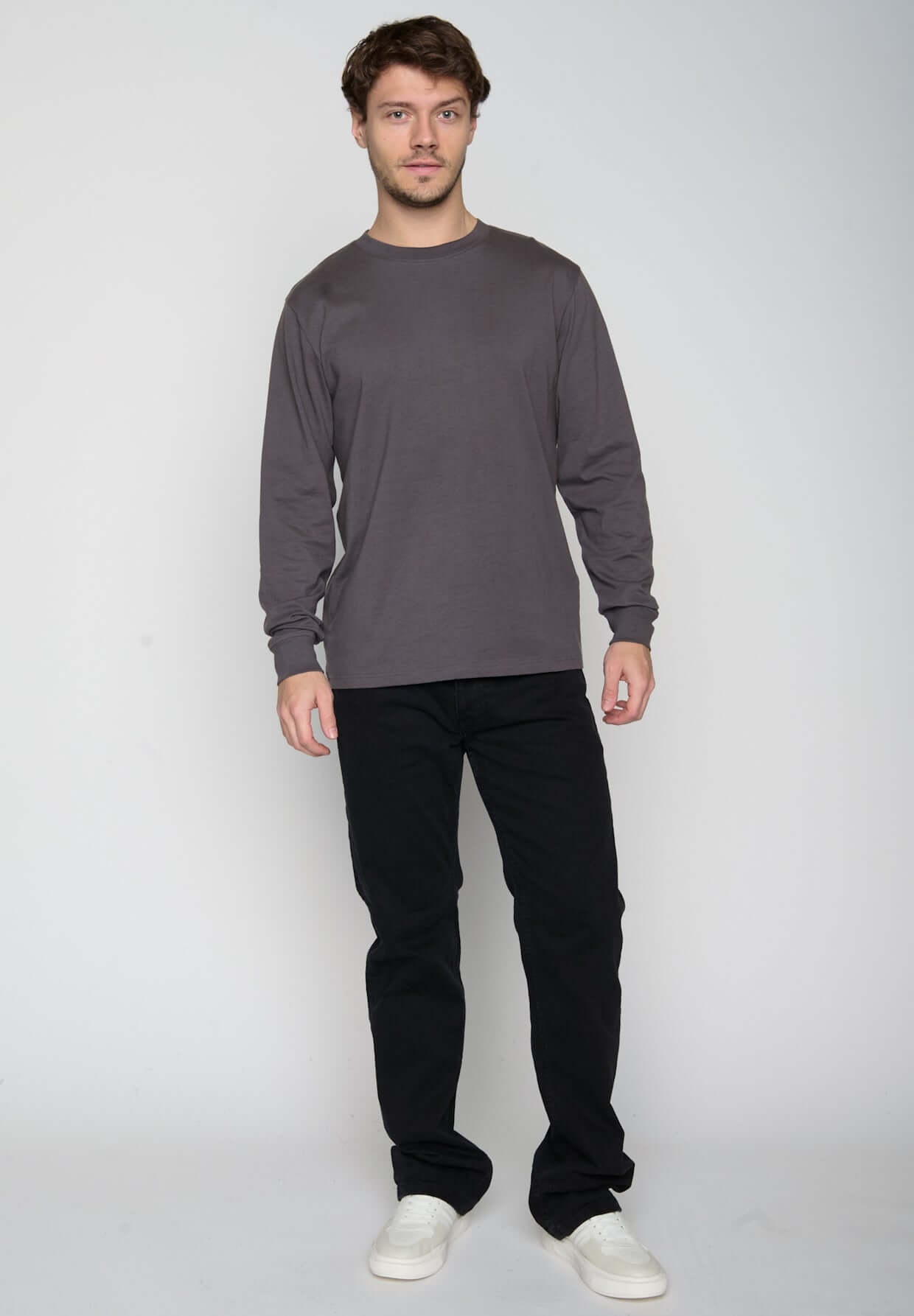 Anthracite: Sportliches Longsleeve für Herren [20363]