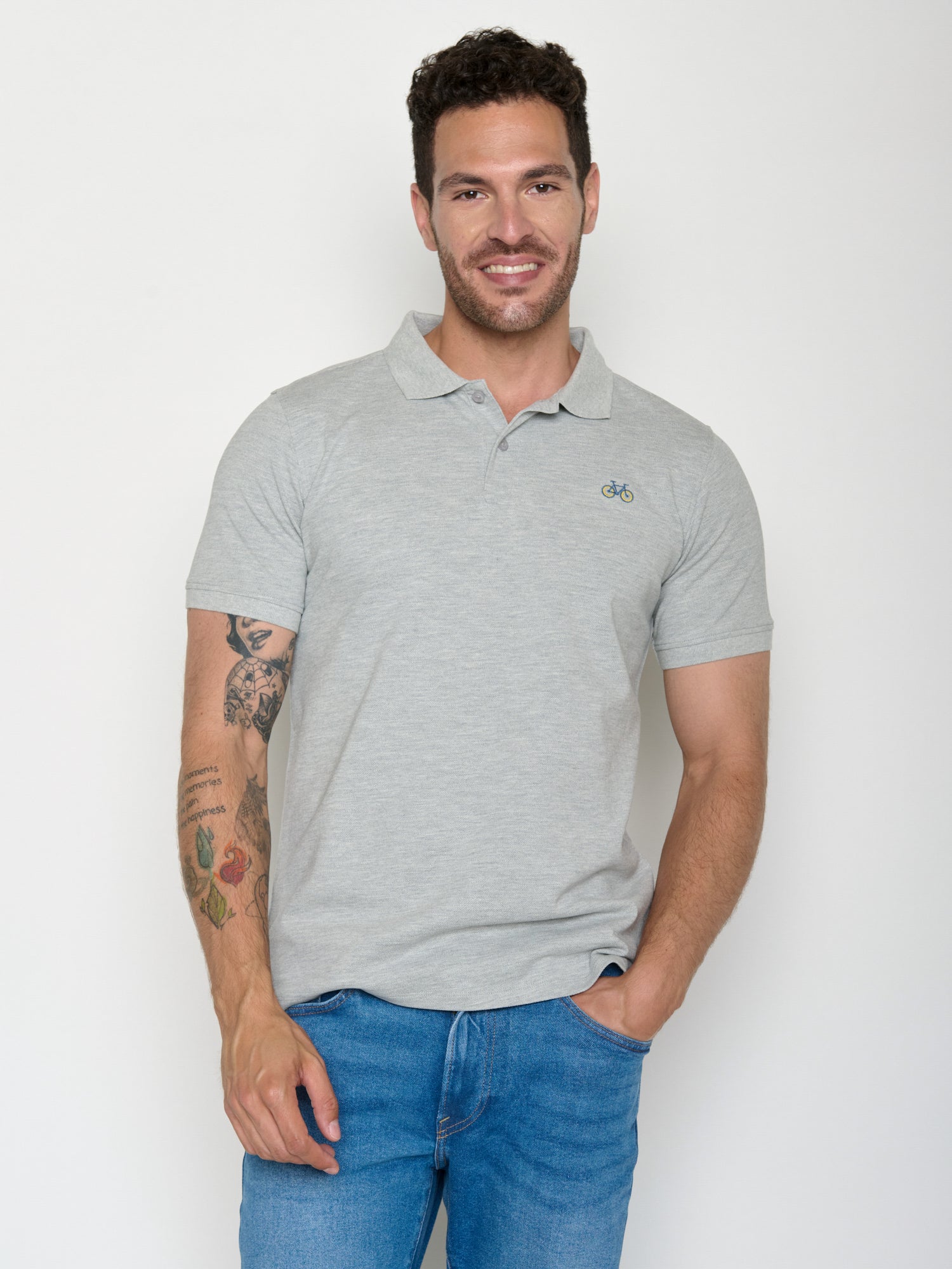 Heather Grey: Sportliches Polo aus Baumwoll-Mix für Herren [20632]