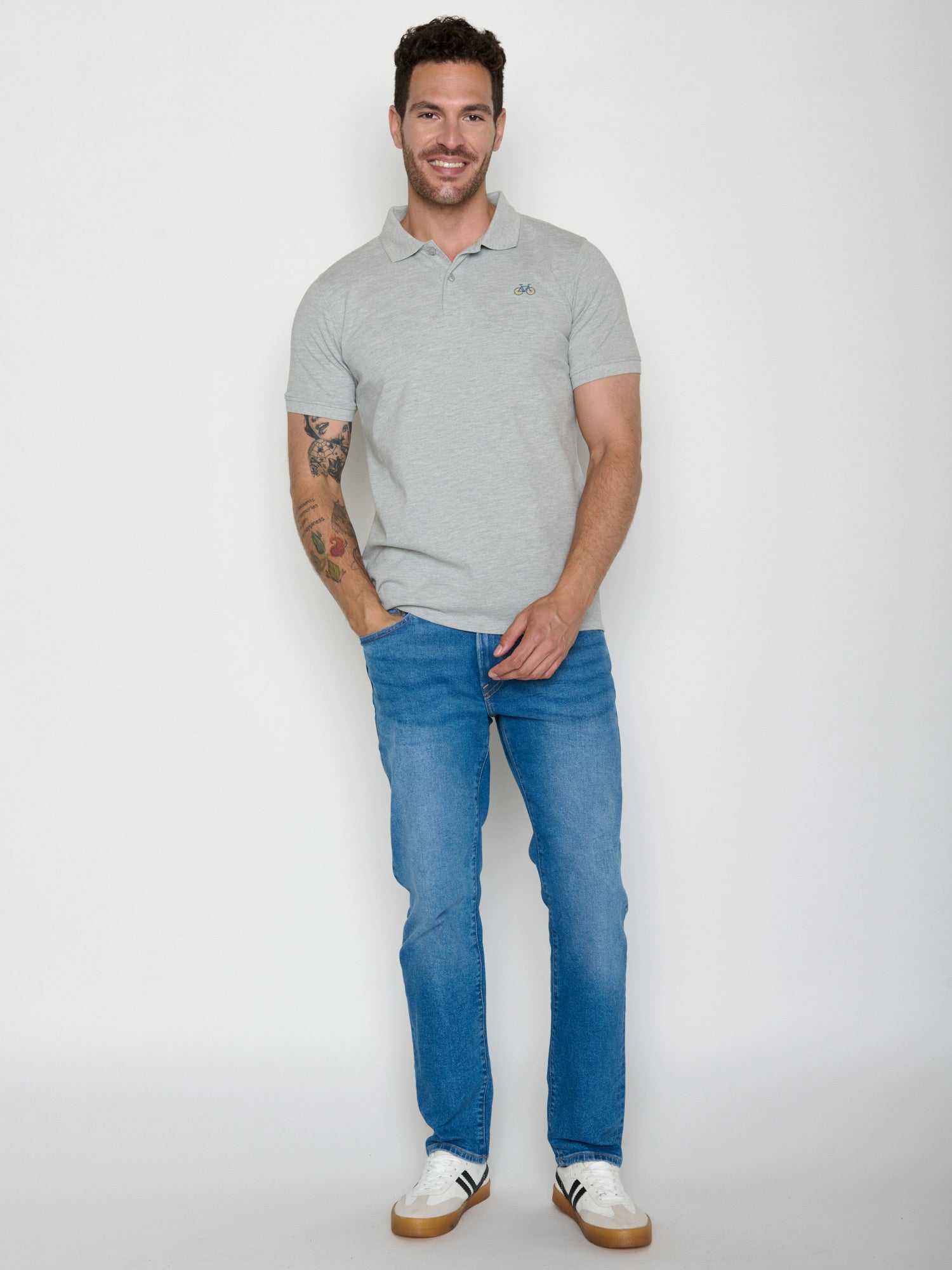 Heather Grey: Sportliches Polo aus Baumwoll-Mix für Herren [20634]