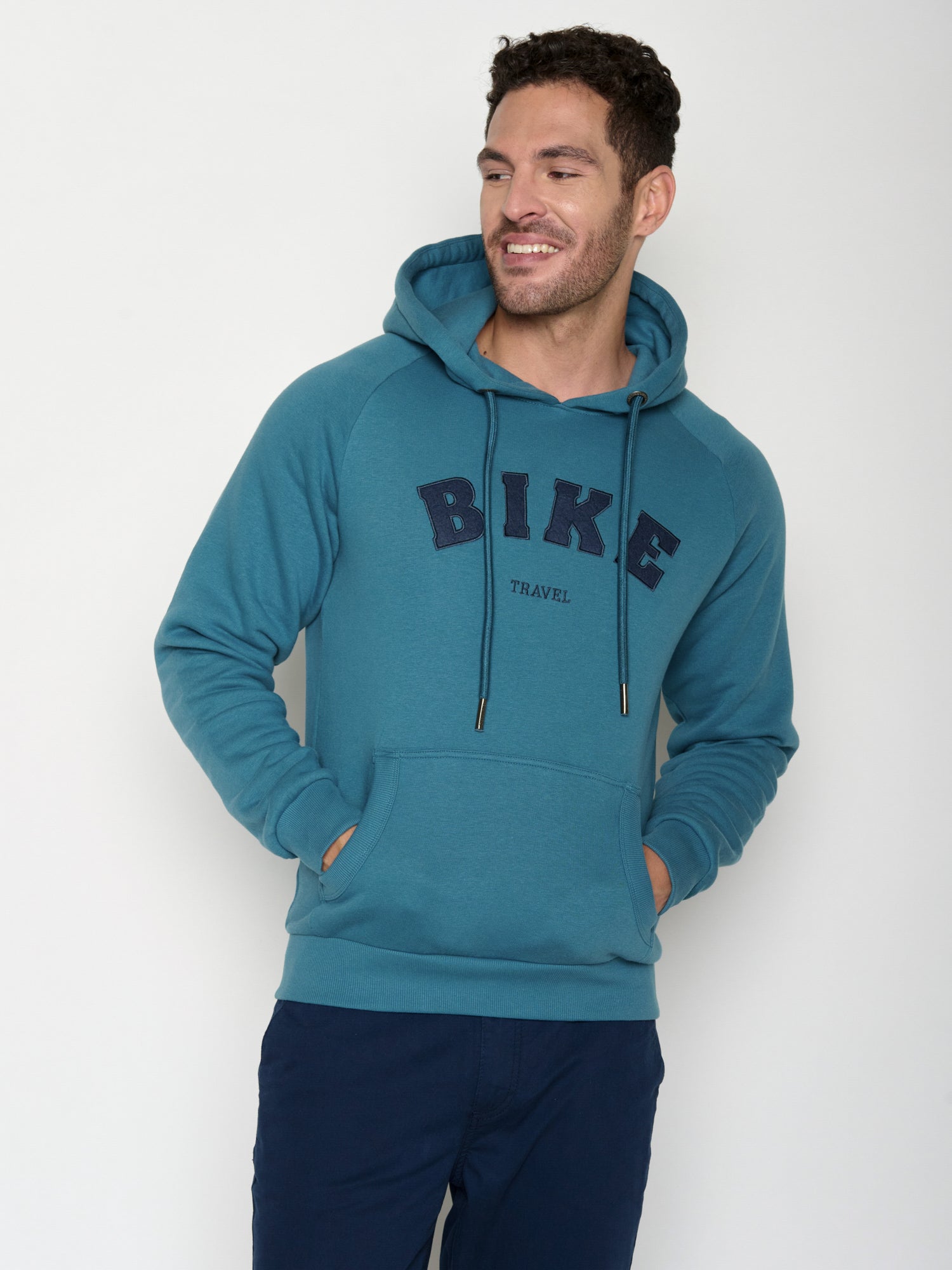 Tidal Blue: Hoodie aus Bio-Baumwolle mit Raglan-Arm für Herren [20638]
