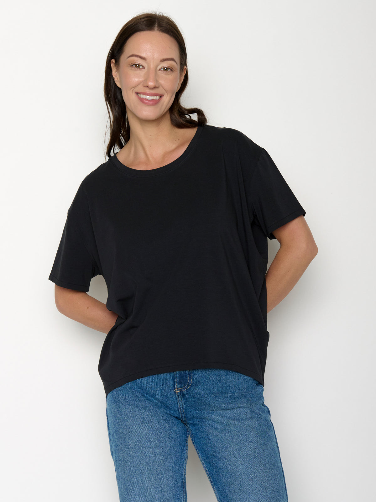 Schwarz:  Lässiges T-Shirt aus Bio-Baumwoll Mix für Damen [20709]