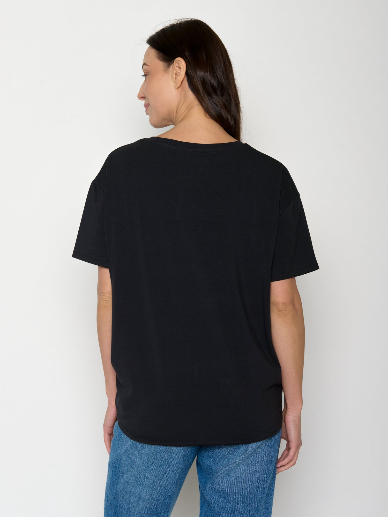 Schwarz:  Lässiges T-Shirt aus Bio-Baumwoll Mix für Damen [20712]