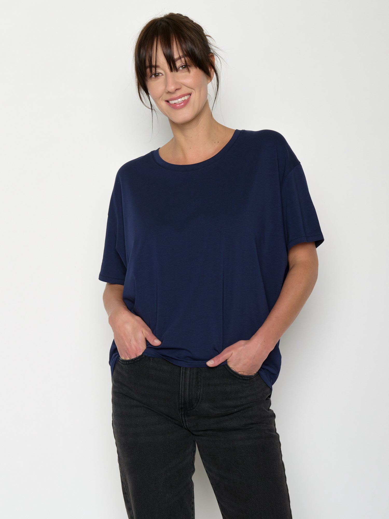 Navy: Lässiges T-Shirt aus Bio-Baumwoll Mix für Damen [20715]