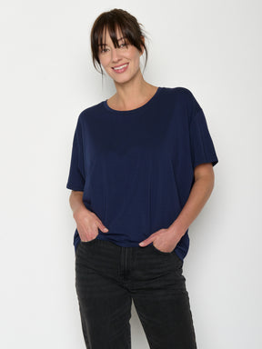 Navy: Lässiges T-Shirt aus Bio-Baumwoll Mix für Damen [20715]