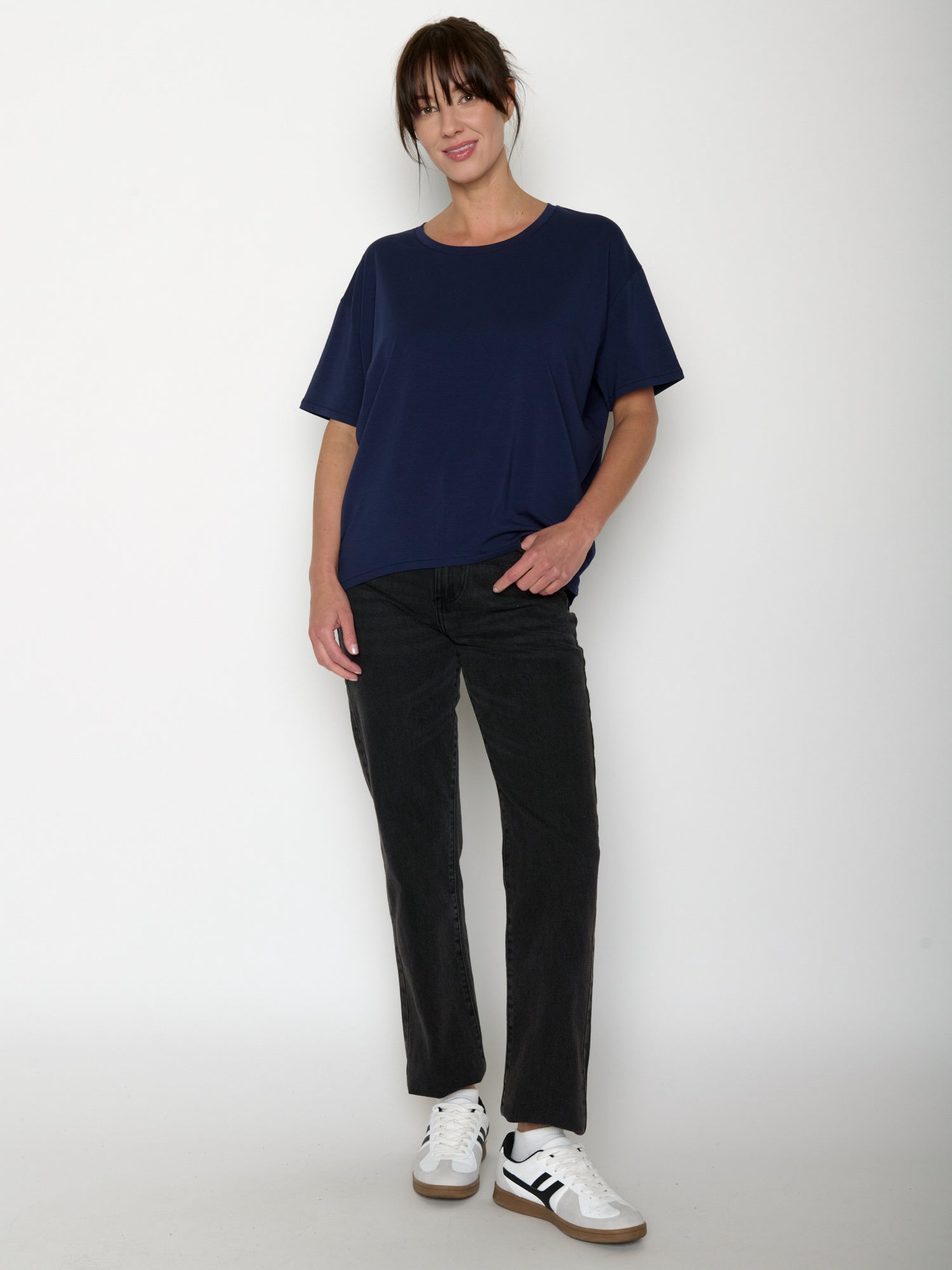 Navy: Lässiges T-Shirt aus Bio-Baumwoll Mix für Damen [20717]