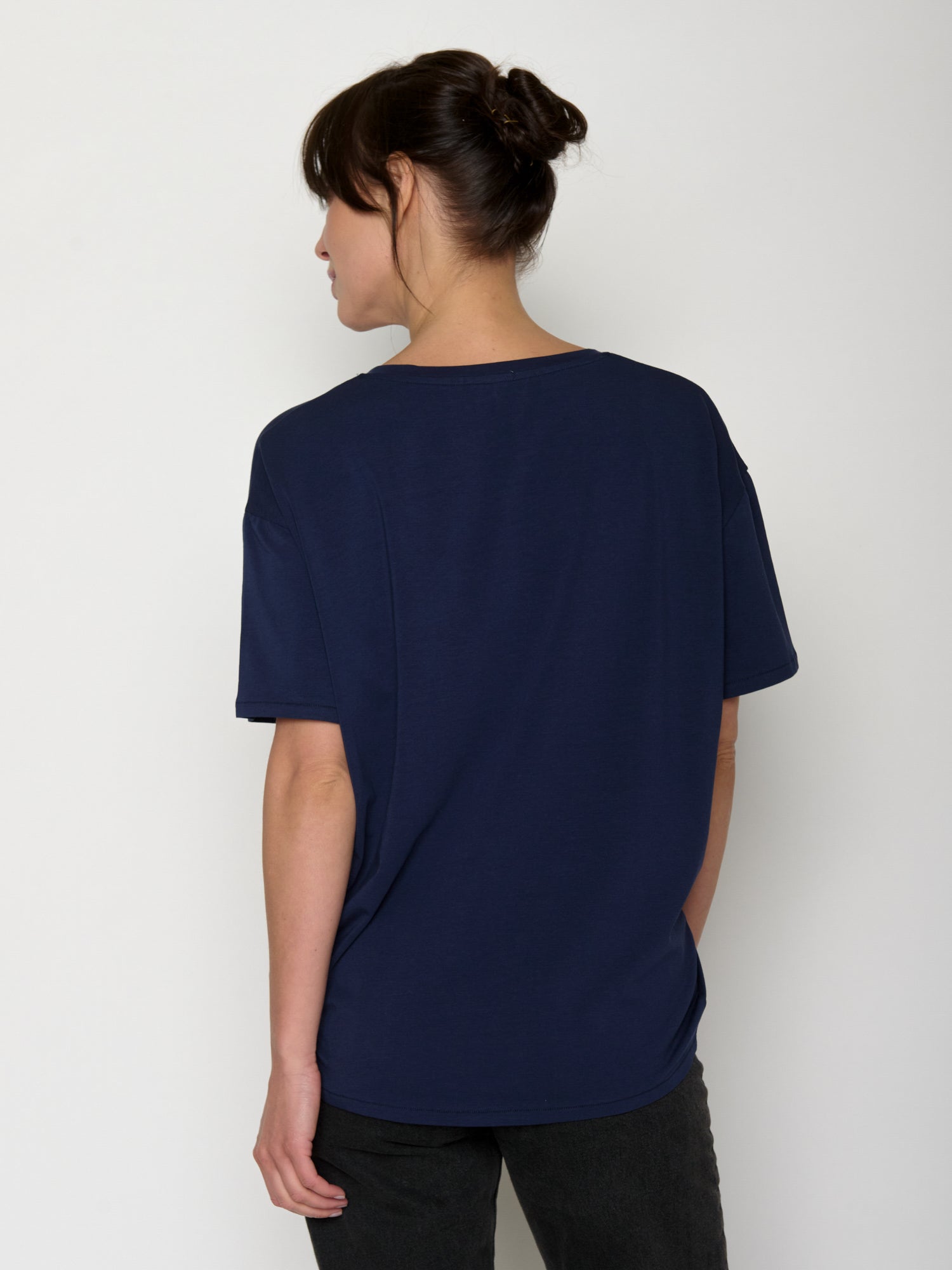 Navy: Lässiges T-Shirt aus Bio-Baumwoll Mix für Damen [20718]