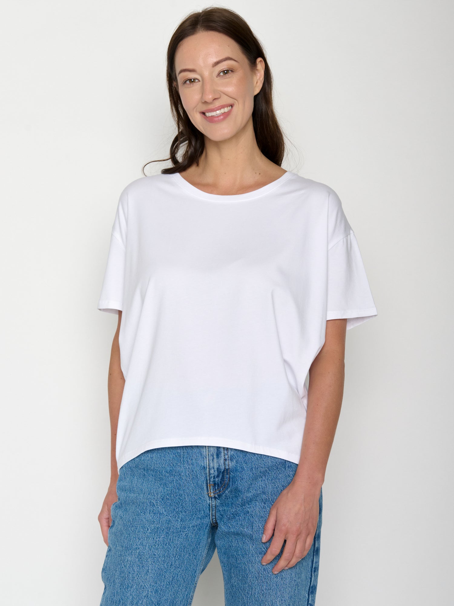 Weiß:  Lässiges T-Shirt aus Bio-Baumwoll Mix für Damen [20726]