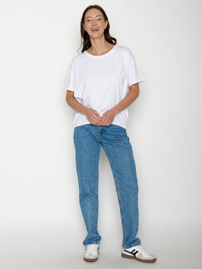 Weiß:  Lässiges T-Shirt aus Bio-Baumwoll Mix für Damen [20728]