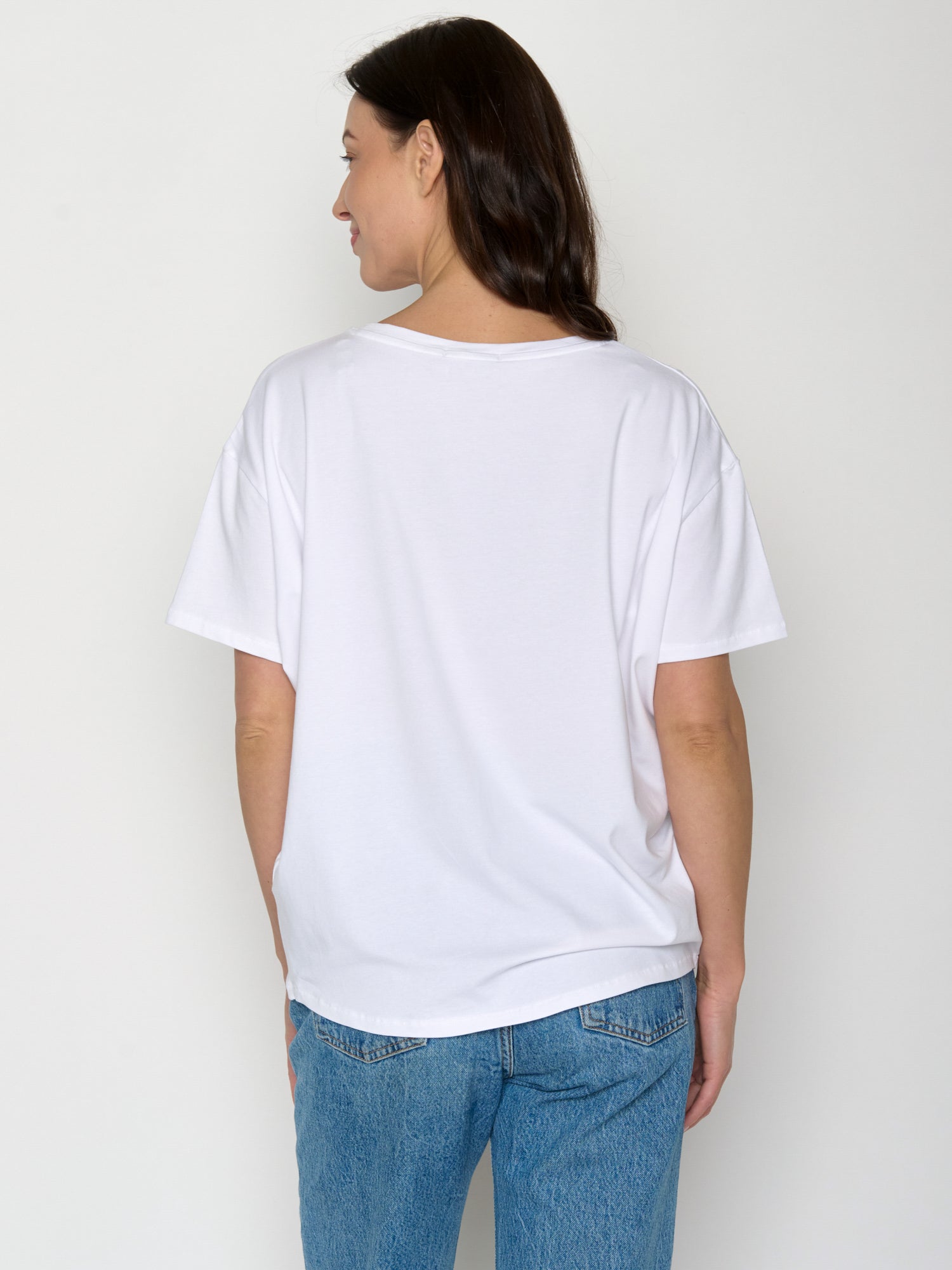 Weiß:  Lässiges T-Shirt aus Bio-Baumwoll Mix für Damen [20729]