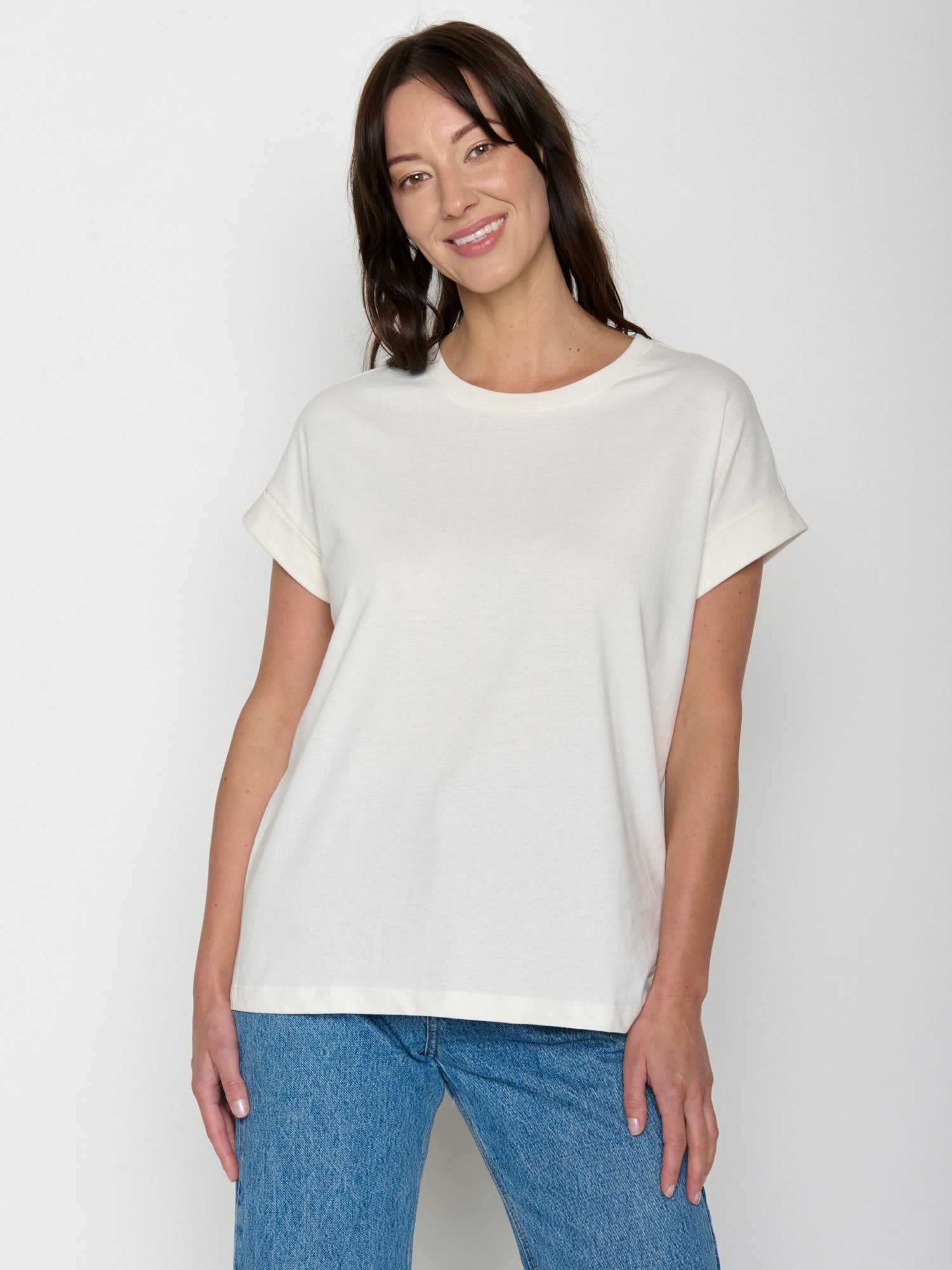 Moonstone: Sportliches T-Shirt aus Bio-Baumwolle mit Rollup Sleeve für Damen [20739]
