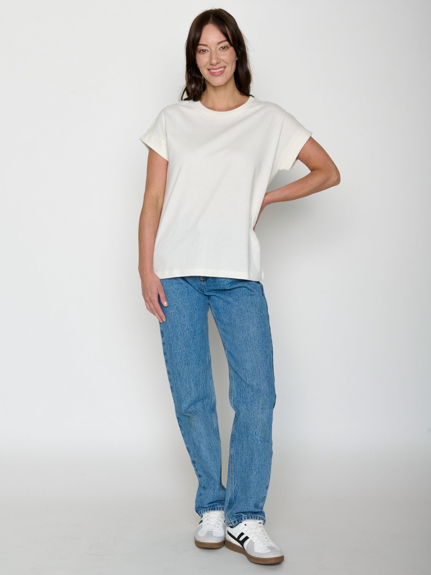 Moonstone: Sportliches T-Shirt aus Bio-Baumwolle mit Rollup Sleeve für Damen [20741]