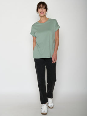 Pale Green: Sportliches T-Shirt aus Bio-Baumwolle mit Rollup Sleeve für Damen [20751]
