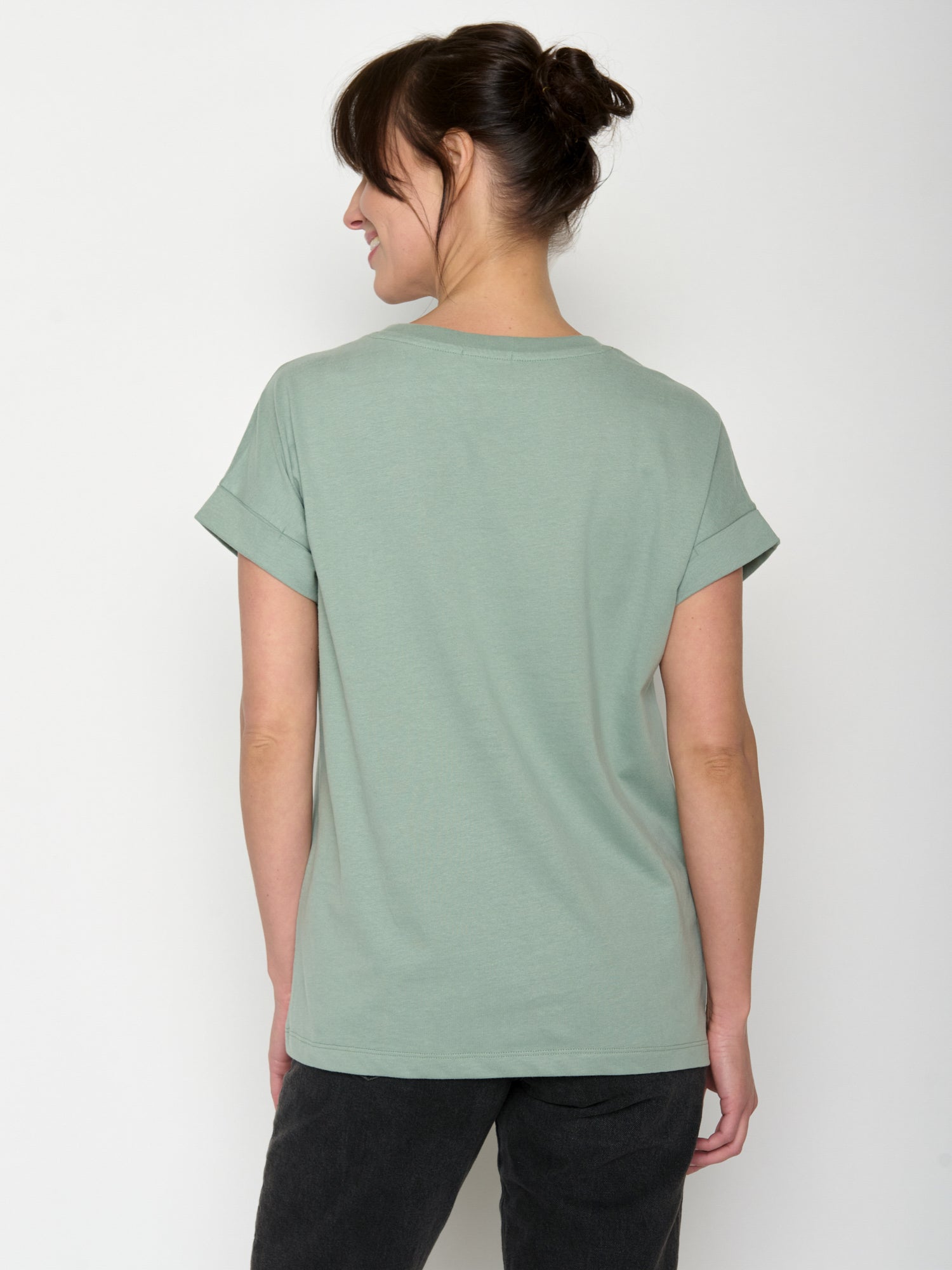 Pale Green: Sportliches T-Shirt aus Bio-Baumwolle mit Rollup Sleeve für Damen [20752]