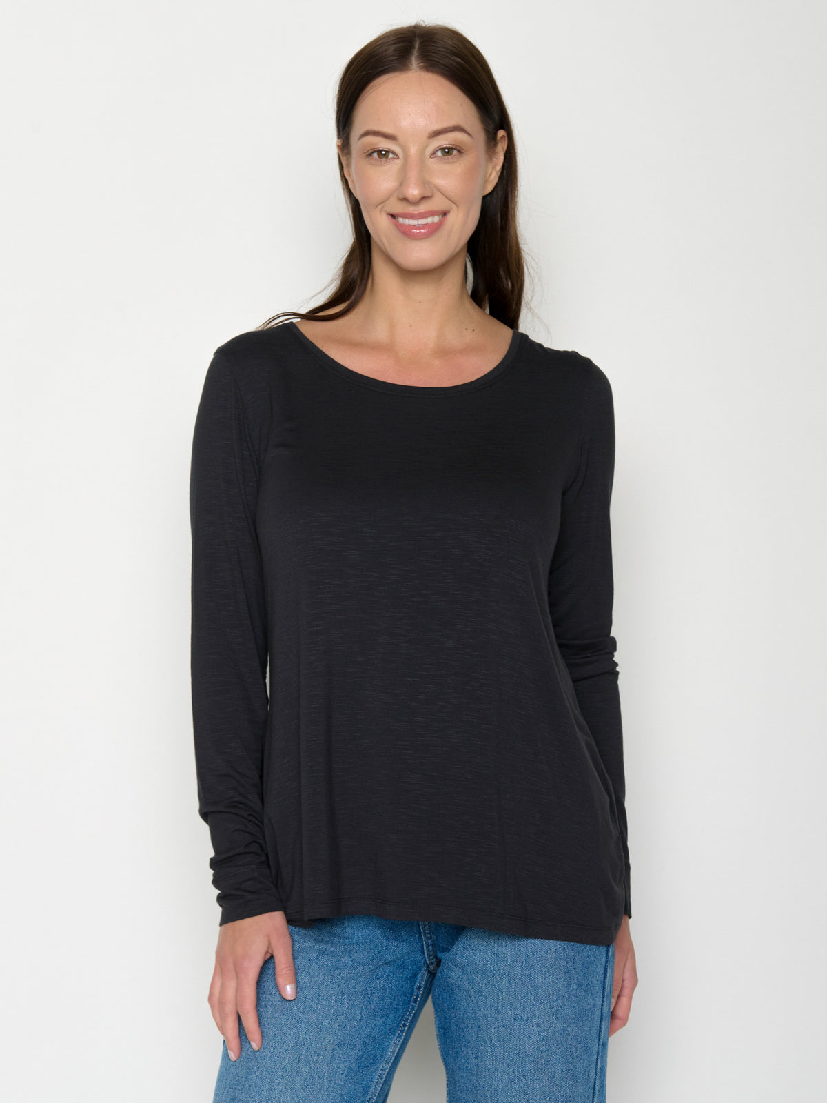 Black: Lässiges Longsleeve aus Viskose (LENZING™ ECOVERO™) Mix für Damen [20786]
