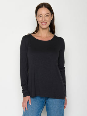 Black: Lässiges Longsleeve aus Viskose (LENZING™ ECOVERO™) Mix für Damen [20786]
