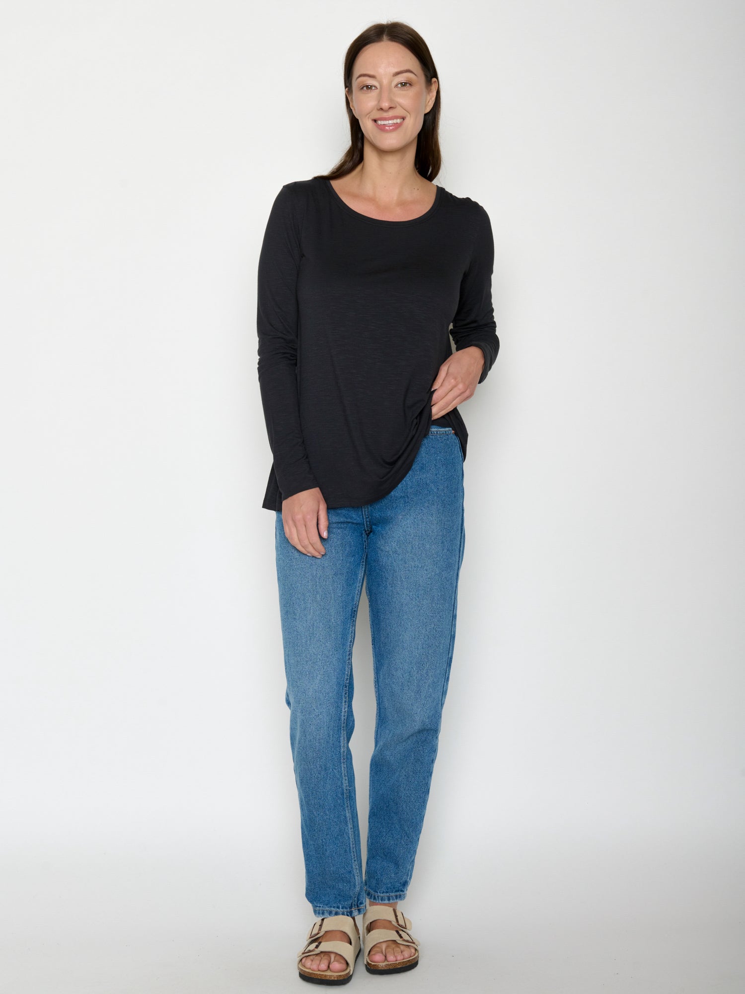 Black: Lässiges Longsleeve aus Viskose (LENZING™ ECOVERO™) Mix für Damen [20788]