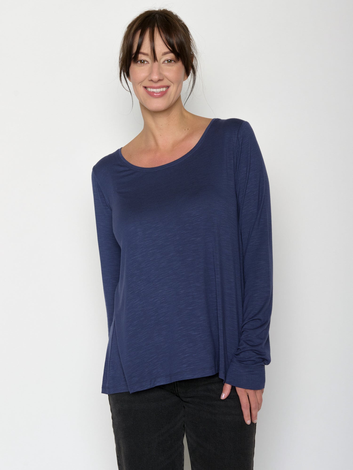 Navy: Lässiges Longsleeve aus Viskose (LENZING™ ECOVERO™) Mix für Damen [20796]