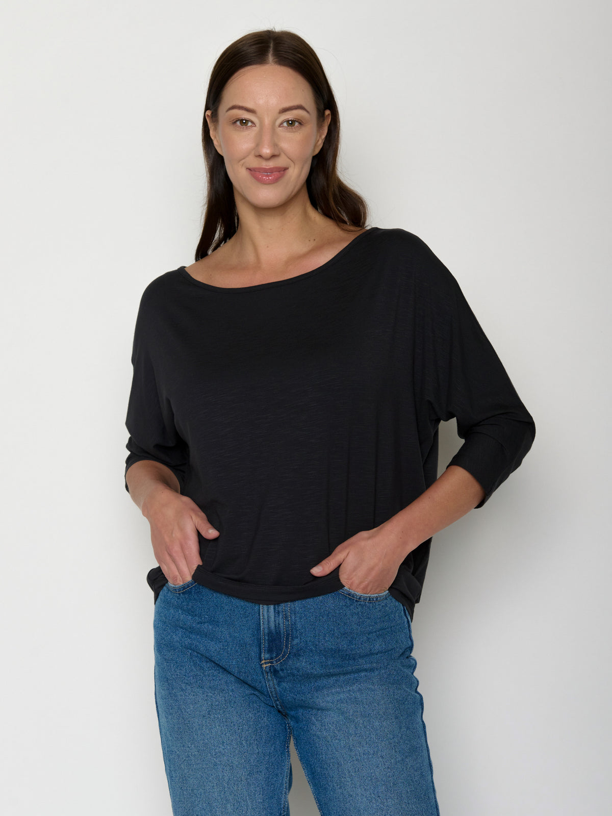 Schwarz:  Gemütliches Longsleeve aus Viskose (LENZING™ ECOVERO™) Mix für Damen [20848]