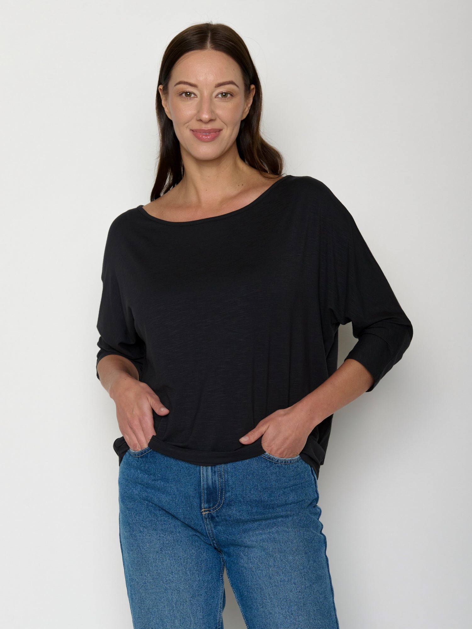 Black: Gemütliches Longsleeve aus Viskose (LENZING™ ECOVERO™) Mix für Damen [20848]