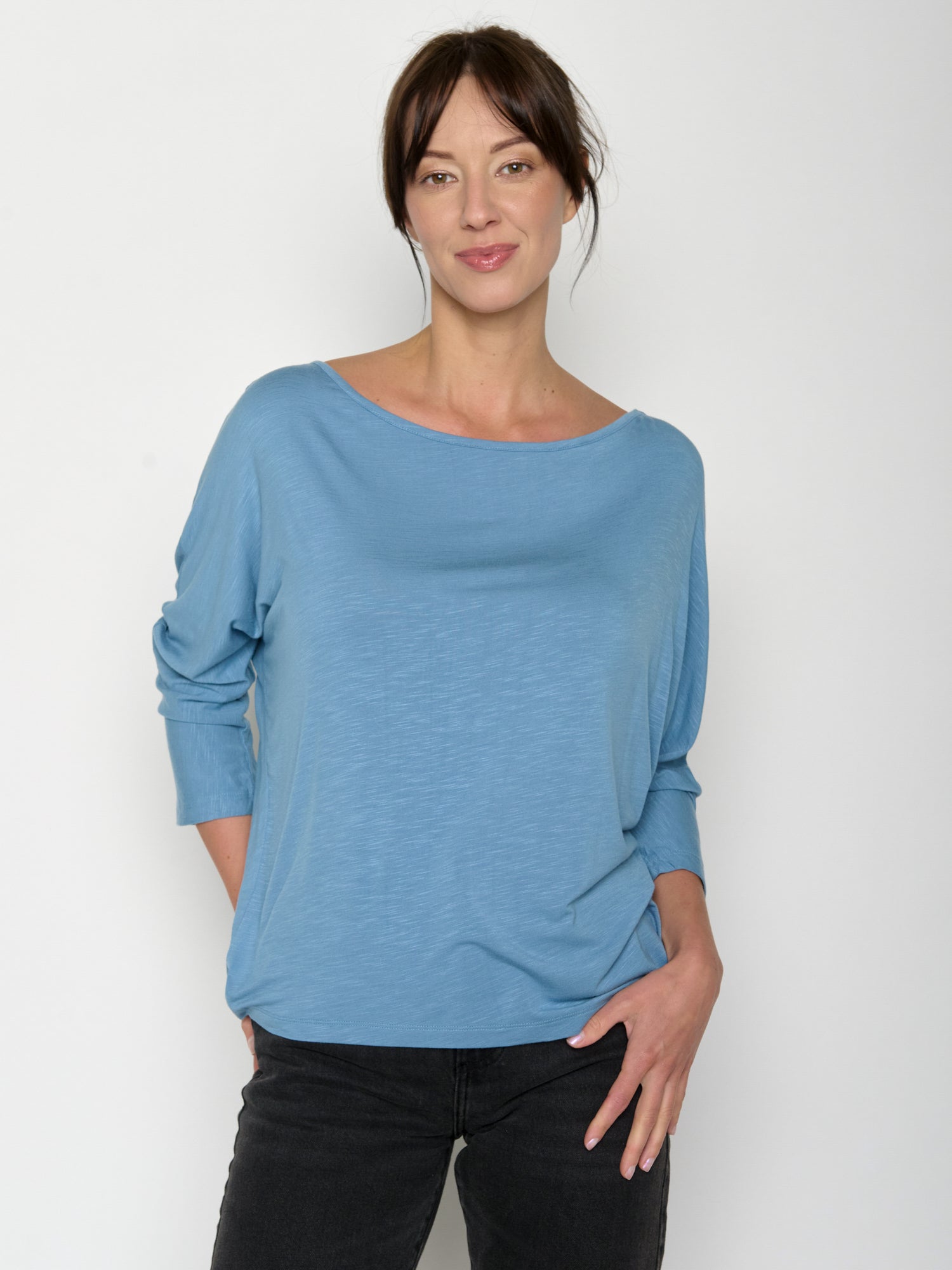 Glacier Blue : Gemütliches Longsleeve aus Viskose (LENZING™ ECOVERO™) Mix für Damen [20858]