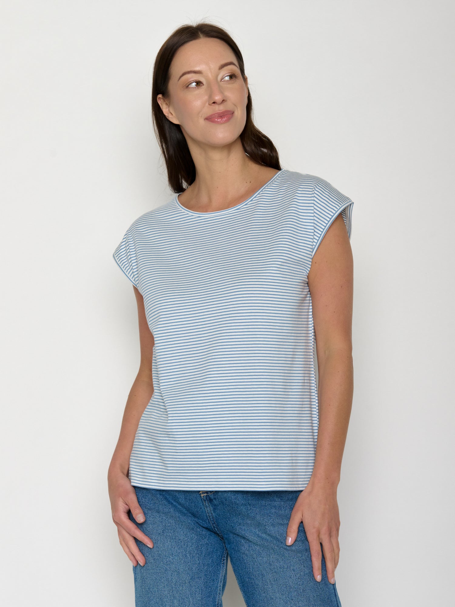 Glacier Stripes: Lässiges Shirt aus LENZING™ TENCEL™ Mix für Damen [20888]