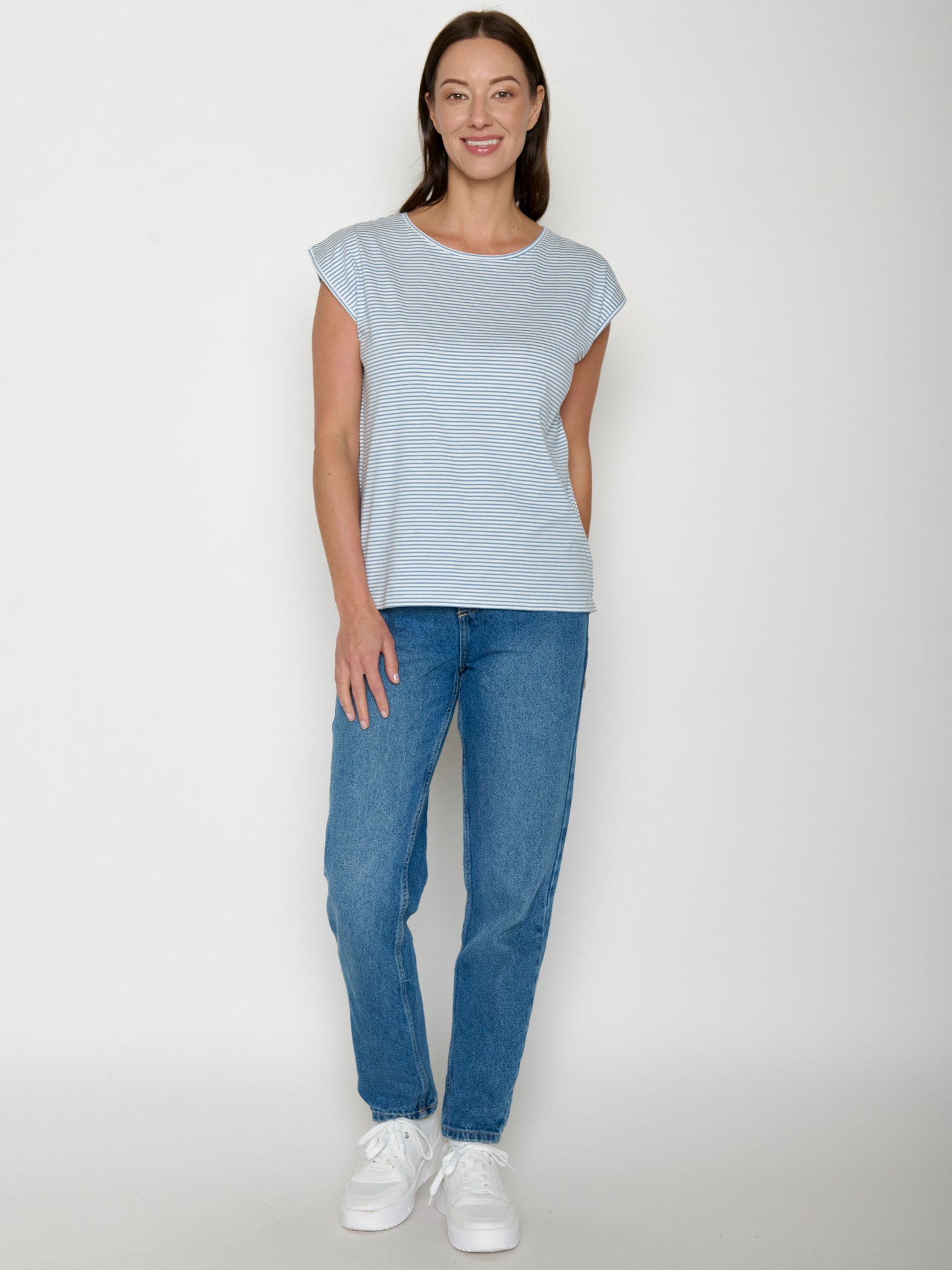 Glacier Stripes: Lässiges Shirt aus LENZING™ TENCEL™ Mix für Damen [20890]