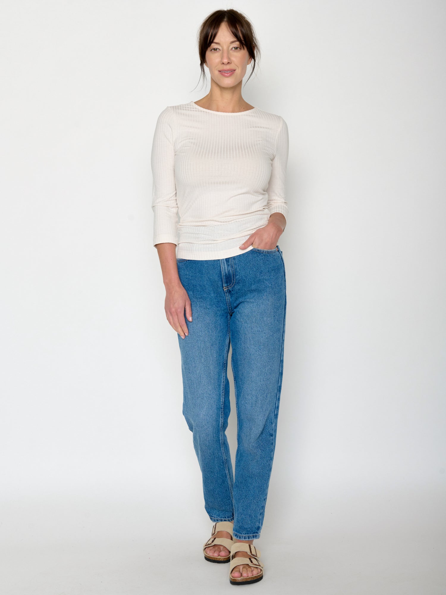 Off White: Sportliches Longsleeve aus LENZING™ TENCEL™ Mix für Damen [20953]