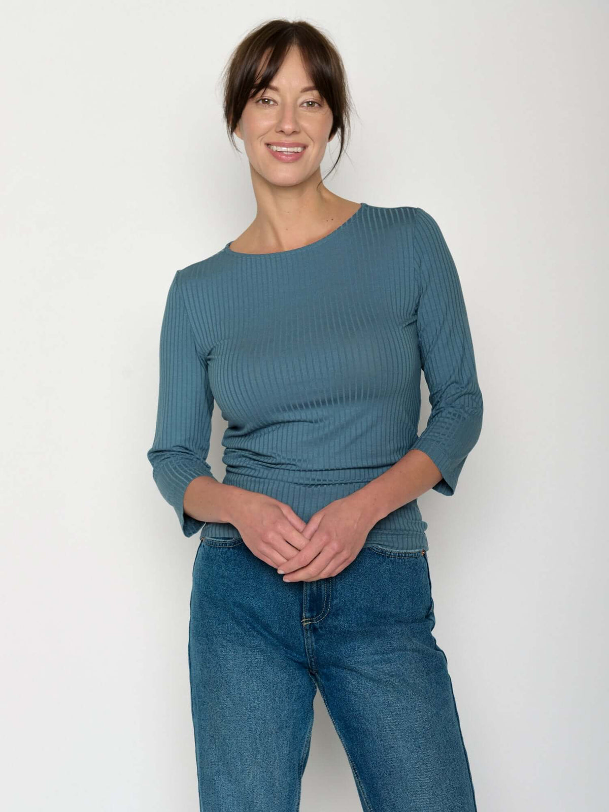 Vintage Blue: Sportliches Longsleeve aus LENZING™ TENCEL™ Mix für Damen [20961]