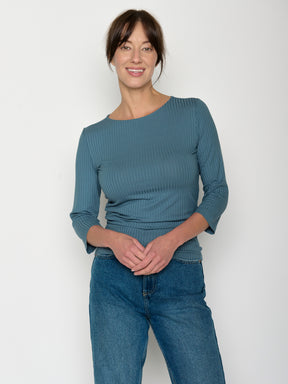 Vintage Blue: Sportliches Longsleeve aus LENZING™ TENCEL™ Mix für Damen [20961]